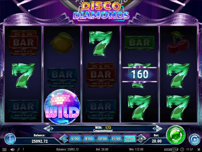 Vibrant disco theme with neon colors and diamond effects
