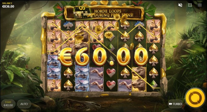 Lush prehistoric jungle setting of Reptizillions: Power Reels