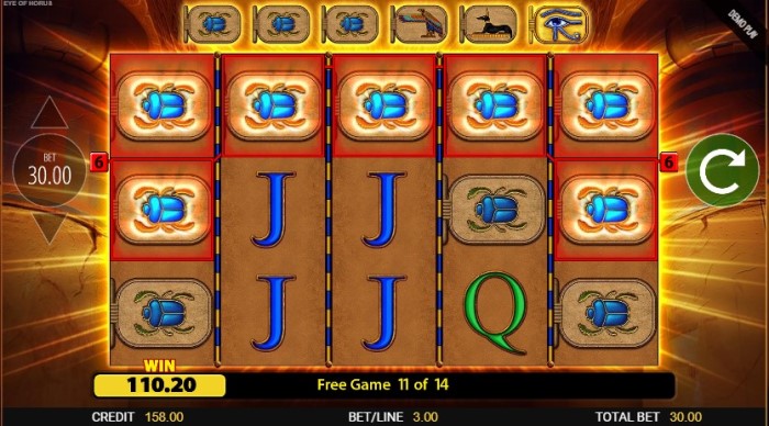 Eye of Horus free spins bonus round with expanded wilds