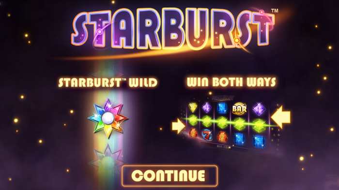 Starburst's vibrant gemstone symbols against cosmic background